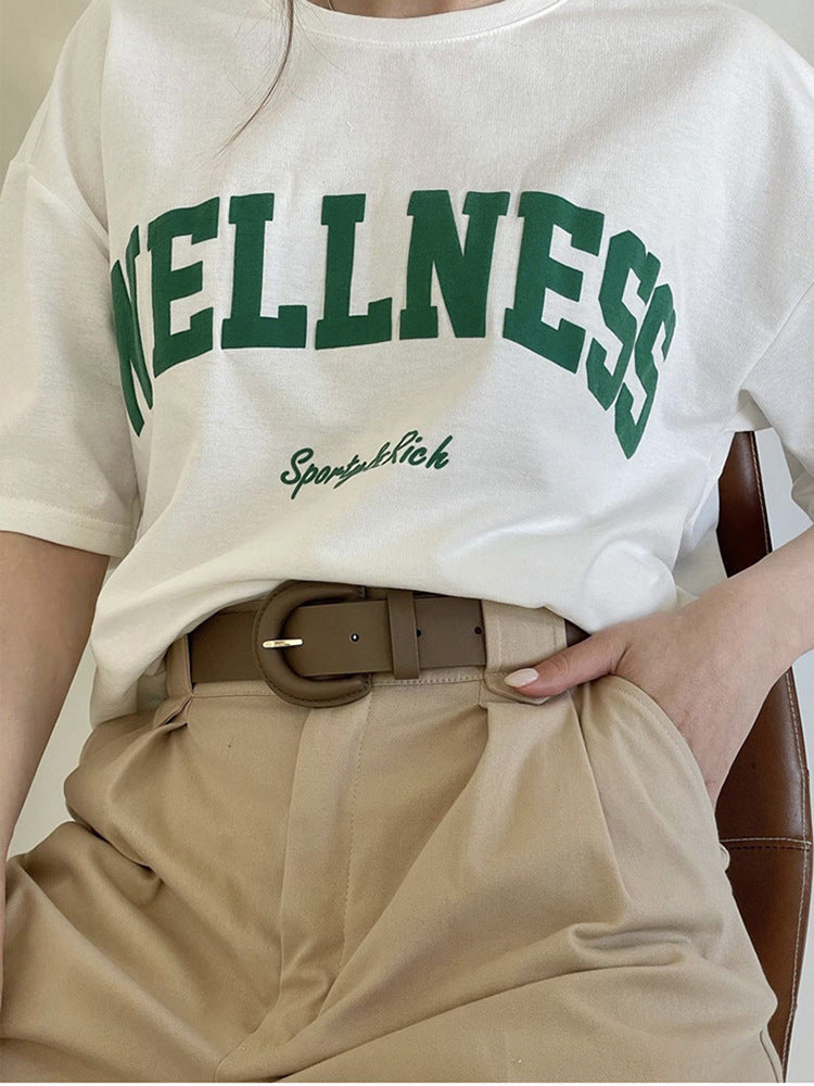 Wellness Sporty&Rich Creativity Letter Female Cotton Tee Clo